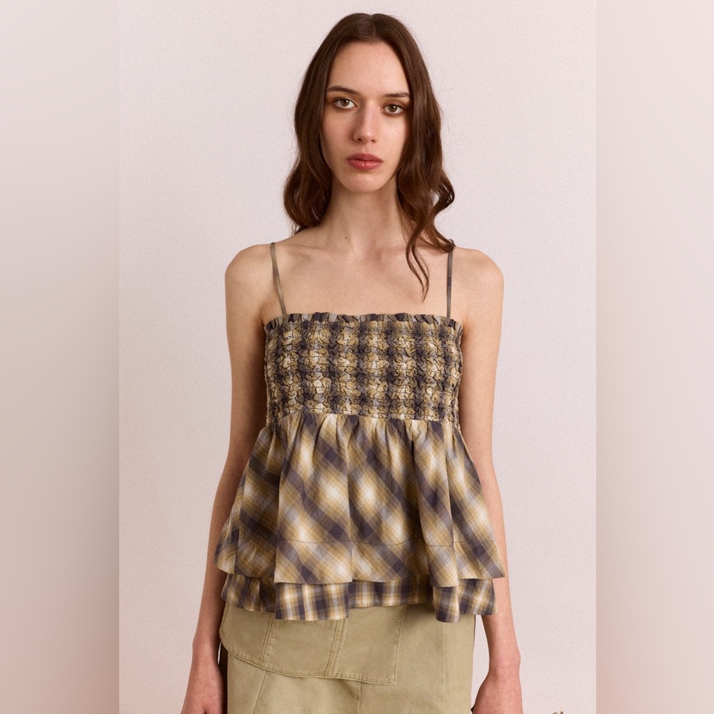 NWT DAMSON MADDER Azalea Cami in Cardamon Mix Check